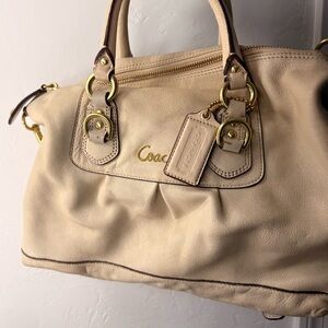 Coach Beige Leather Satchel with Gold Accents